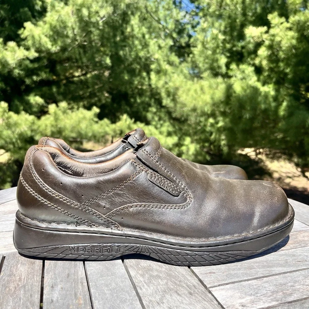 Merrell World Passport Loafer‎ Mens Sz 13 Brown Leather Performance Slip On Shoe